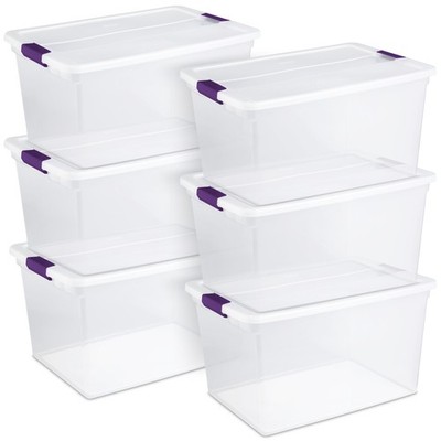 Sterilite 66 Quart Clear Plastic Latching Handle Storage Container Tote, 6 Pack