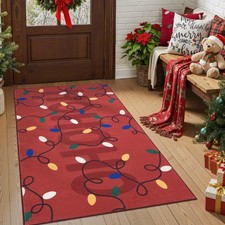 Jingle Lights Christmas Rug 3x5 for Entryway Kitchen Red Holiday Rug for Bedr...