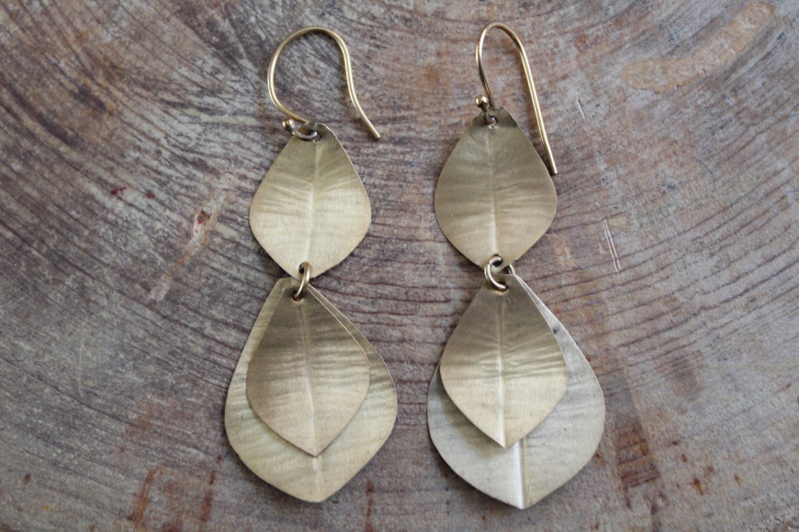 Gold Plated LEAF Dangle Light Weight Earrings - image 1
