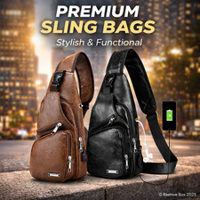 2 Pack Men Sling Bag Crossbody Backpack w/ USB Charge Port Travel Hiking