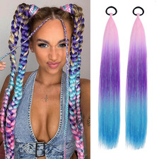 Ponytail Hair Extensions Tinsel Braid 26 Inch Pink Purple Blue Elastic Tie Party