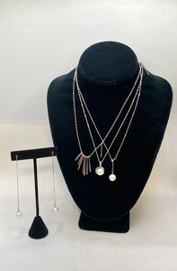 Sterling Silver 925 Faux Pearl Jewelry Set 3 Necklaces & Long Earrings 13.9g
