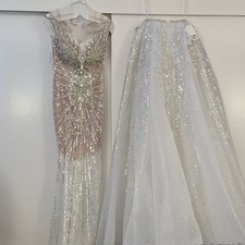 JOLI POLI COUTURE White Mermaid Gown With Detachable Overtrain