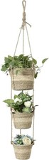 Navaris Seagrass Hanging Plant Pot Set - Decorative Indoor House Plant & Flower