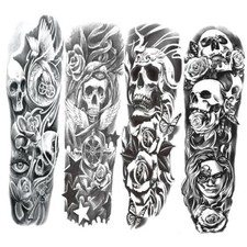 Fake Skull Temporary Sleeve Tattoos Halloween Arm Tattoos for Men Women,4 KL