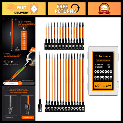 29pc Torx Bit Set 3'' & 6'' Security Tamper Proof S2 Steel Star Bits, Hex-Shank Ho