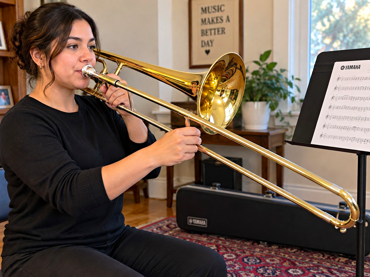 Yamaha YSL-354 Bb Slide Trombone Lacquered Brass Small Bore 8in Bell Case