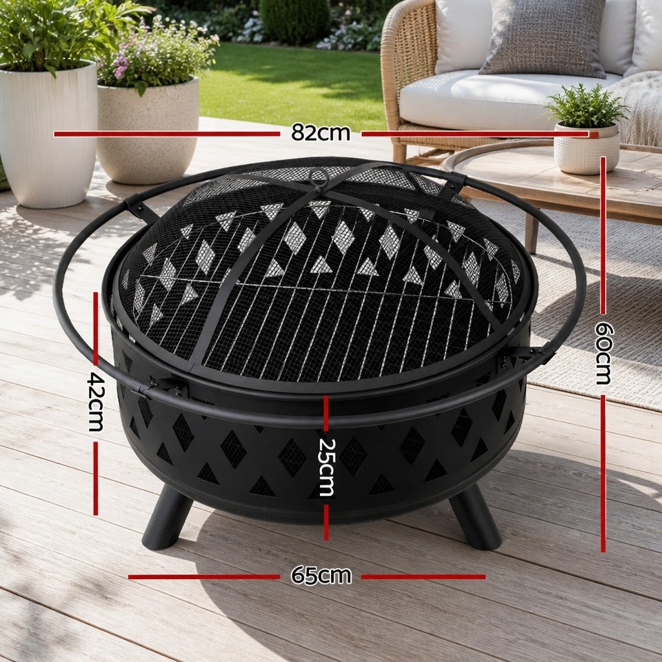 Fire Pit BBQ Grill 82cm 2-in-1 Outdoor Heating Cooking Garden Patio