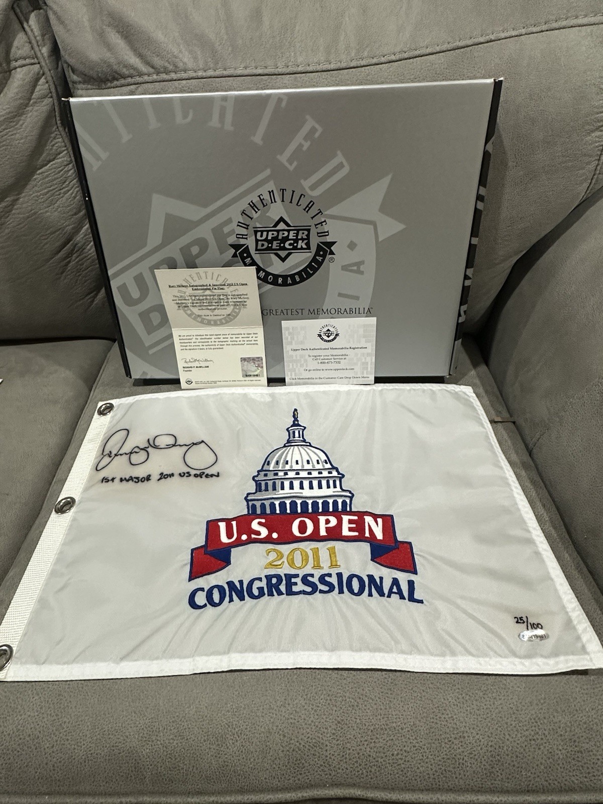 Rory McIlroy Autographed Signed 2011 Congressional US OPEN flag UDA COA Grand Slam #/100 