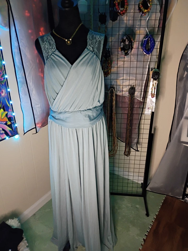 Vestido largo formal con media manga y cuello en V talla 14 Foto 3 de 3