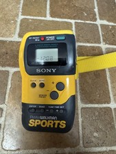 Vintage Sony FM/AM Walkman Sports Yellow Portable Radio Clock Strap Belt Clip