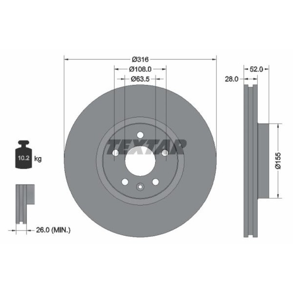 Textar 2X Bremsscheibe Ø316Mm Vorne AußEnbelüFtet FüR Ford S-Max 2.2 Tdci 2.5 ST-image