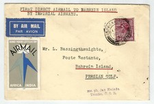 GB Bahrain 1932 signed ' First Direct Airmail to Bahrein Island by Imperial Airw