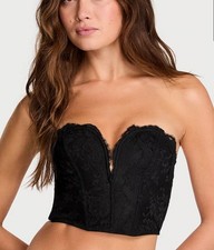 Victoria Secret Dare to Dream Lace Deep V Cropped Corset Top XL Black Nwt