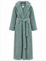 M&S JAQUARD SMOKEY GREEN LONG HOODED DRESSING GOWN Sizes S, L