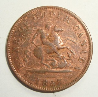 '1857' BANK OF UPPER CANADA DRAGONSLAYER ONE PENNY TOKEN COIN