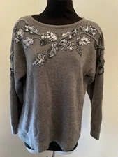 Vintage Dana Scott Sweater Color Gray Embellished Bling Sequins Sz M 80's Angora