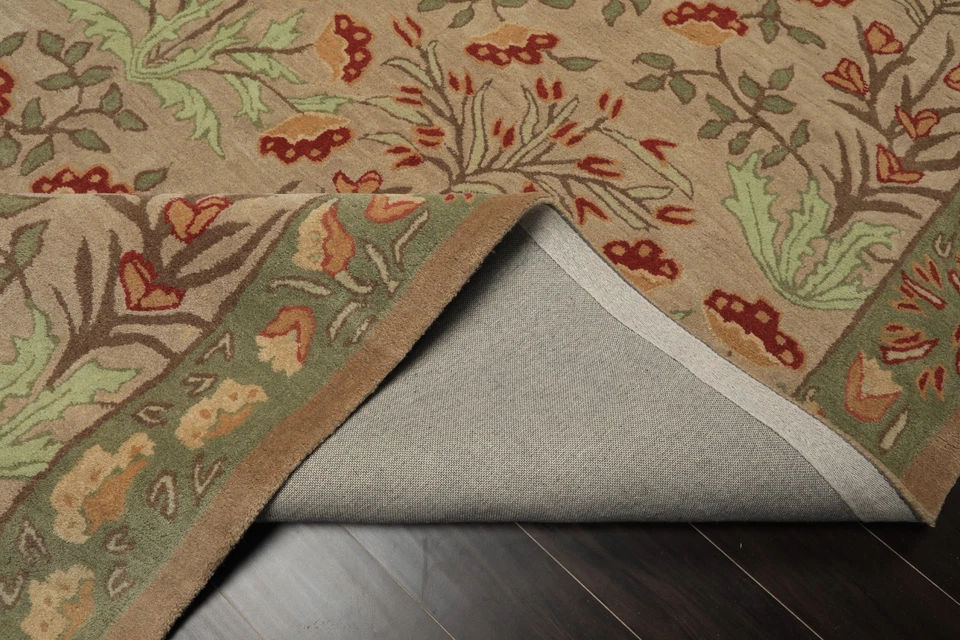 Multi Size Handmade Transitional 100% Wool Botanical Floral Area Rug Beige Sage - Image 4 of 4