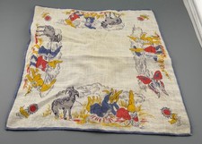 Vintage Gnome Handkerchief Novelty Print Cotton Hanky Woodland Dwarfs Animals