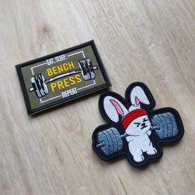 Gym Bunny Hase / Eat Sleep Bench Press Patch Klett Aufnäher Powerlifting Fitness
