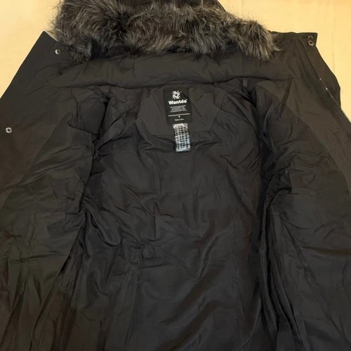 Wantdo Mens Black Puffer Parka Jacket Removable Faux Fur Hood Size Small NWT image 3