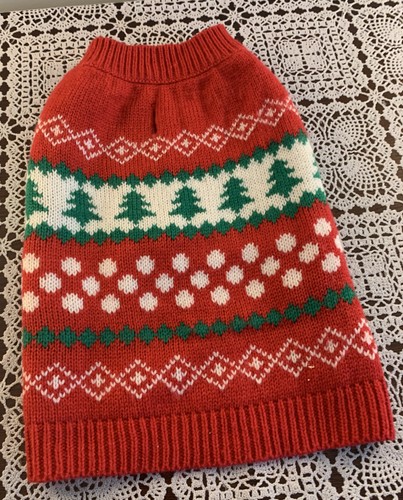 Holiday Dog Sweater Small Red Green White Tree Snowflakes Warm Winter Wear