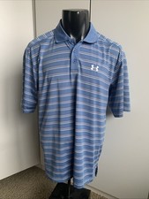 Under Armour men s size Medium short sleeve blue striped polo shirt