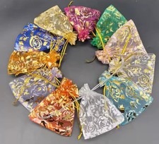 100Pcs Rectangle Presents Packages Organza Bags with Ribbons Mixed Color 9x7cm
