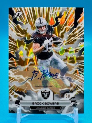 2025 Topps Resurgence Brock Bowers #52 Gold Power Surge AUTO /50 Raiders