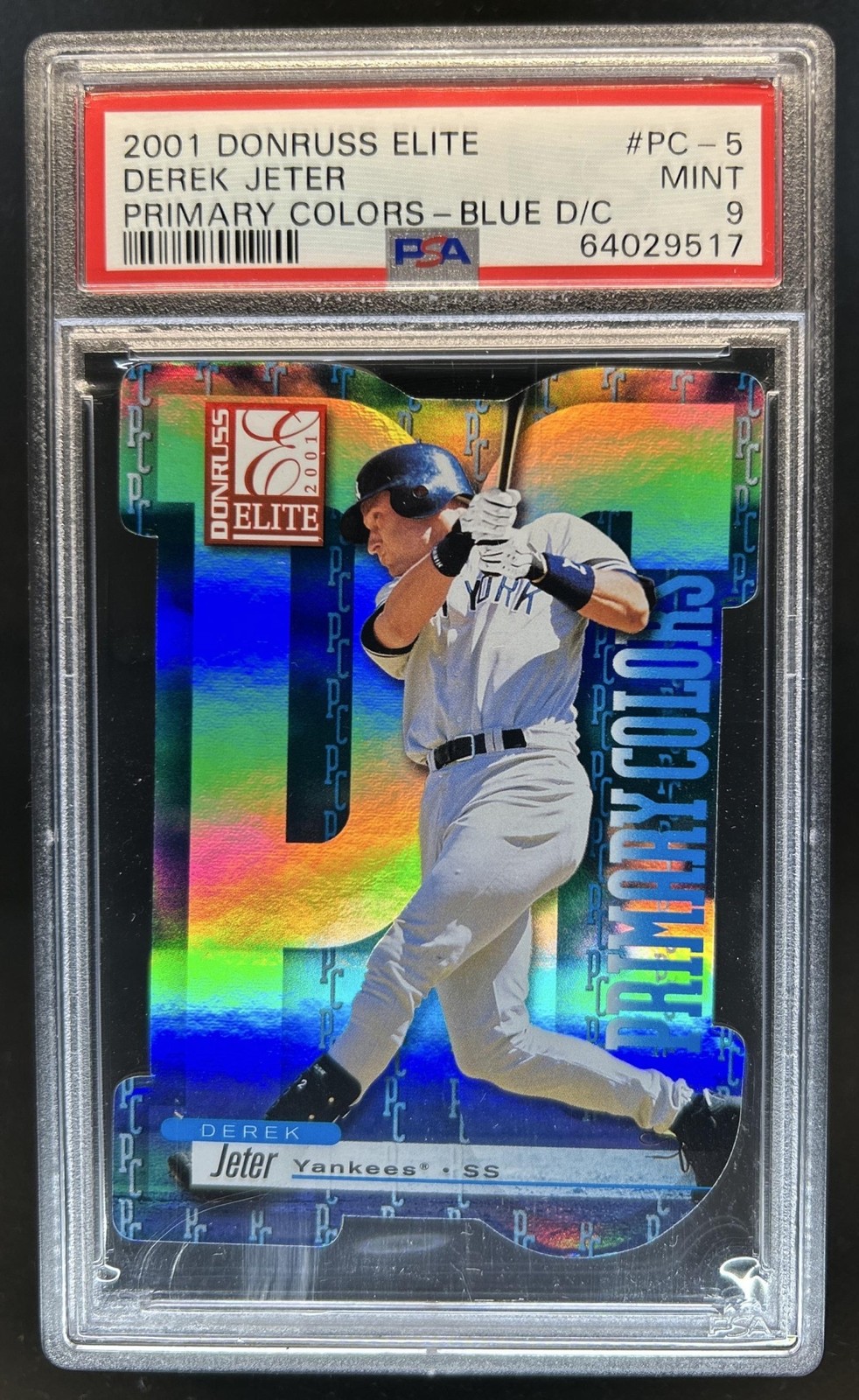 2001 Donruss Elite Derek Jeter Primary Colors Blue Die Cut #/50 Yankees PSA 9