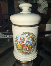 Crackle White Ceramic Canister w/ Lid Gold Trim Knob Made in USA Cylinder