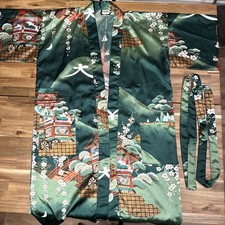 Japanese Kyoto Yukata Kimono Robe Navy Made in Japan Scenery Sz 42  