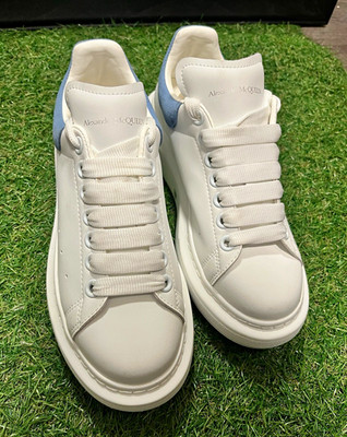 Alexander McQueen Men s White/Blue Leather Logo Lace-Up Sneakers EU 39 US 7
