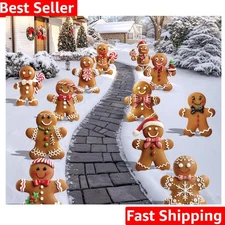 12 Pcs Christmas Gingerbread Man Yard Signs with Stakes - Xmas Gingerbread Ya...