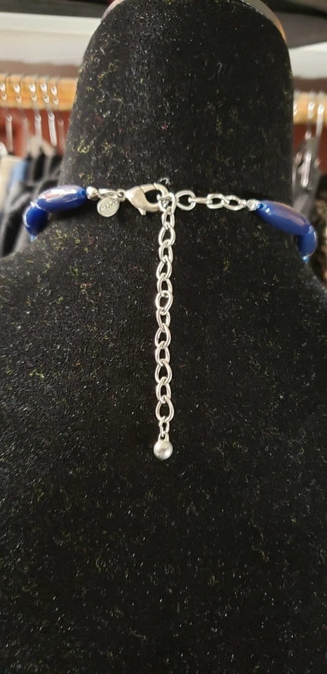 Chico's 22" Largo Borla Collar y Juego de Pendientes 2.5", Azul Marino y Plata Foto 4 de 4
