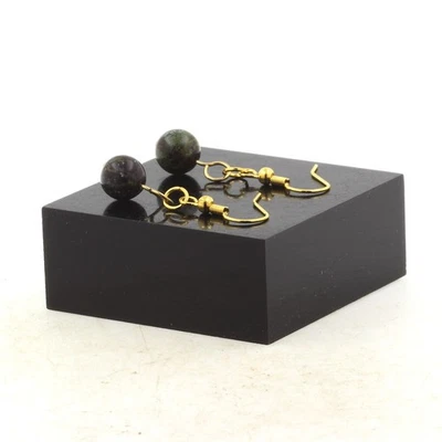 Boucles D'oreilles 1 Perle Jaspe sang de Dragon 8 mm en acier doré Fabriqué en - Photo 1/2