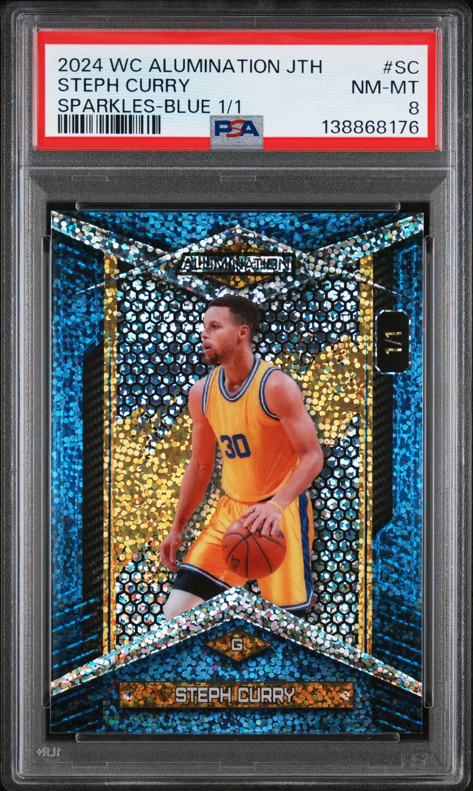 2024 WILD CARD ALUMINATION JUST THE HITS #SC STEPH CURRY 1/1 PSA 8