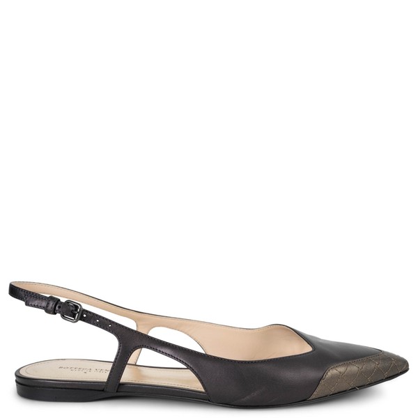 73003 authentische BOTTEGA VENETA anthrazitgraue Leder-Ballerinas SLINGBACK 38