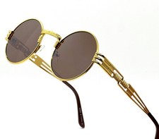 Men's Sunglasses Fashion Classic Vintage Retro Style Black Lens Round Gold Frame