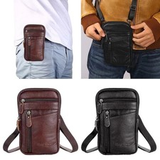Men Genuine Leather Phone Pouch Belt Bag Shoulder Crossbody Waist Pack UK