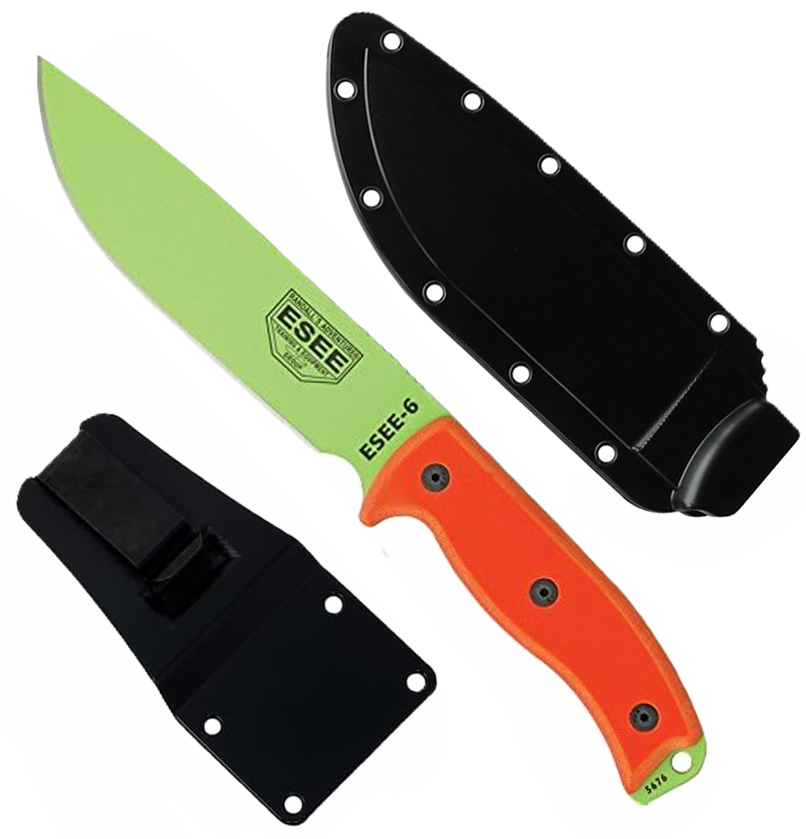 ESEE 6 6.5in 1095 Venom Green Fixed Blade Survival Knife Orange