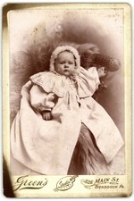 Cabinet Card Circa 1890s Green Baby in Gown Braddock PA