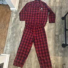 Disney Store Mickey Mouse Pajama Set Men  s Large Plaid Light Flannel Christmas