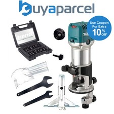 Image of Makita RT0702CX4 1/4" Router Trimmer with Trimmer Guide 240V + 12PC Trend Set