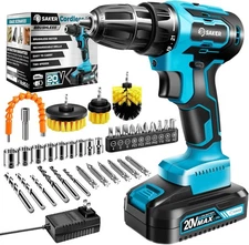 Saker Electric Cordless Drill Set Brushless 20V Rechargeable Drill Bits 2 Speeds