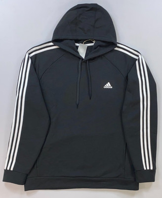 Men's Adidas 3-Stripes Sweatshirt Drawstring Black Fleece Hoodie H09262
