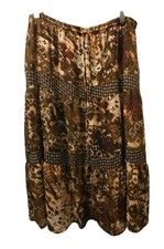 EXCELLENT WOMENS SAG HARBOR MULTI BROWNS TIERED BOHO PEASANT LINED SKIRT SIZE 16