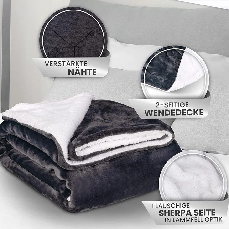 Sherpa Fleece Verstärkte Plüschdecke Hautfreundlich & Weich Schlafen & Sofa nutz - Bild 4 von 4