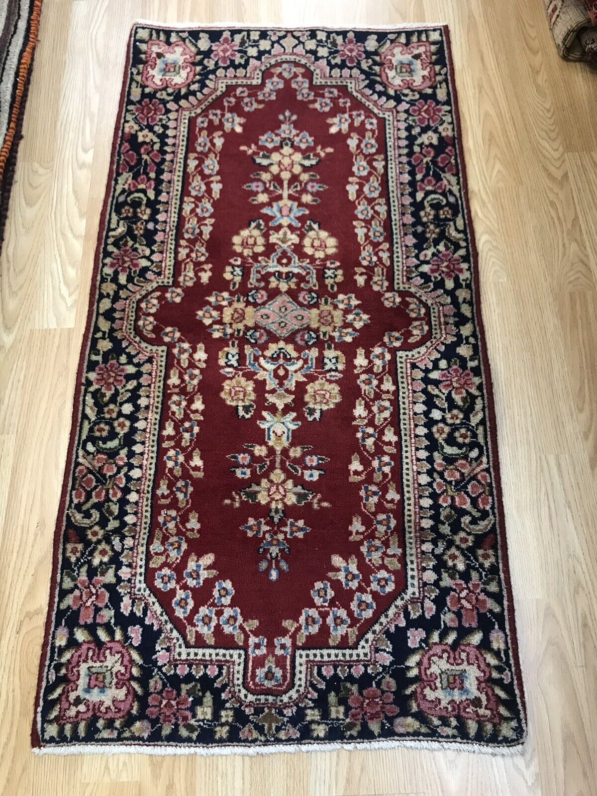Old Handmade Persian Wool rug with superb colours 110 x 60 cm