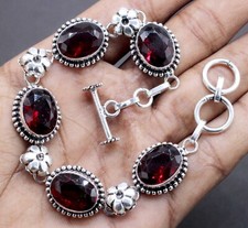 925 Sterling Silver Mozambique Garnet Gemstone Handmade Jewelry Bracelet S-7-8"